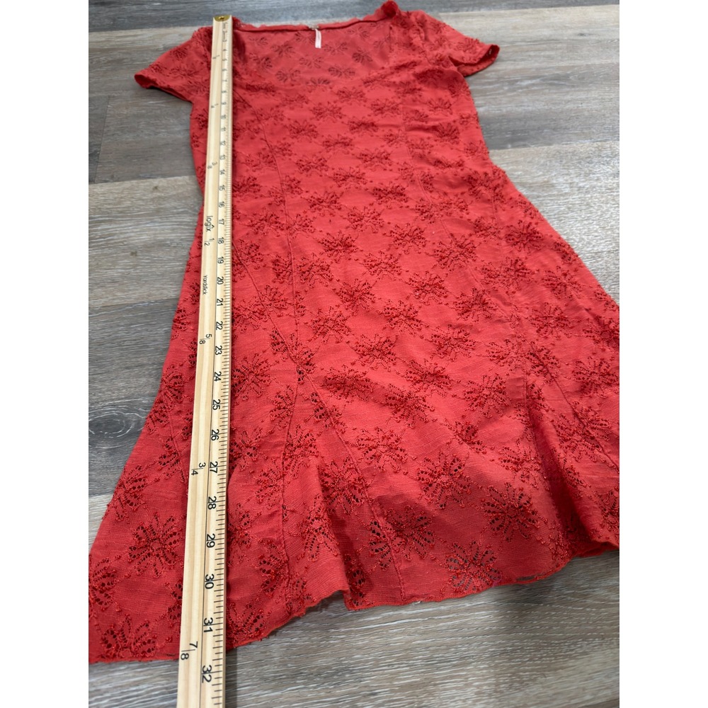 Free People Red Floral Lace Mini Dress Short Sleeve Scoop Neck Boho Size S - Picture 3 of 6